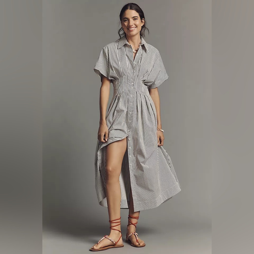 Anthropologie Exquise The Tobie Shirt Dress Black & White Stripes Size XL